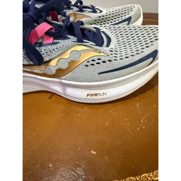 Saucony Ride 15 Running Shoes Womens 9 Grey Navy Gold S10729-40 Excellent PWRRUN - Picture 4 of 9